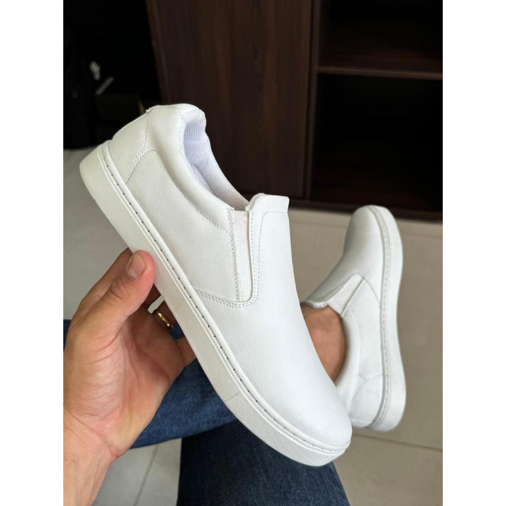 Sapatênis Branco Slip-On Masculino Confortável Calce Fácil