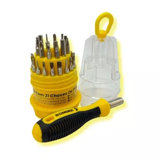 Kit Jogo 31 Peças Chaves de Precisão Diversas, Allen, Torx, Fenda, Phillips, Y, U