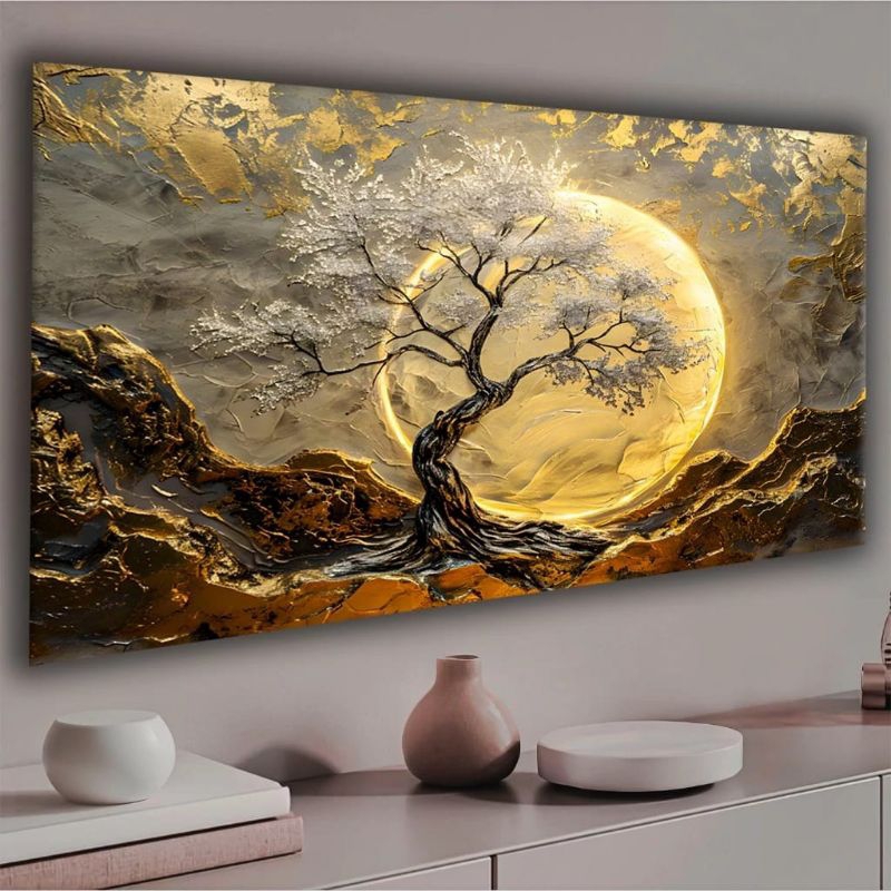 Quadro Decorativo Árvore Lua Abstrato Luzes Sala Quarto