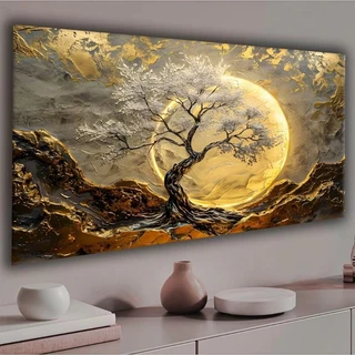Quadro Decorativo Árvore Lua Abstrato Luzes Sala Quarto
