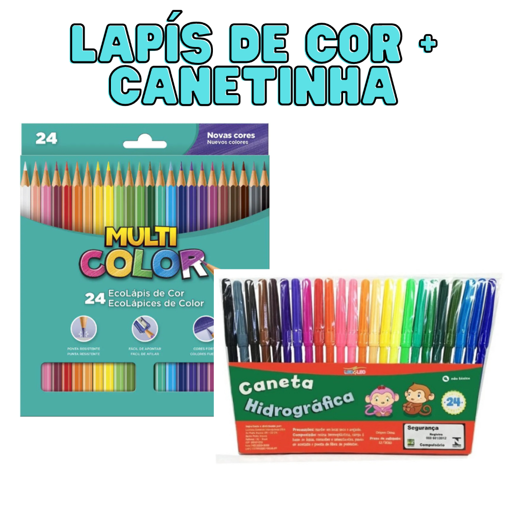 Lapis De Cor Multicolor 24 Cores + Canetinha Hidrocolor 24 -material ...