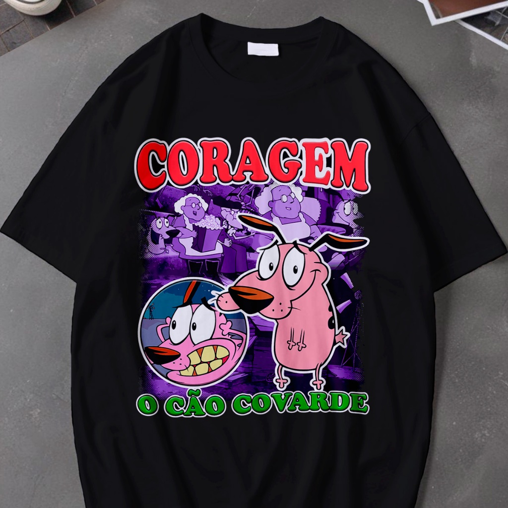 Camiseta Unissex Graphic Coragem o Cão Covarde Camisa Masculina 100% ...