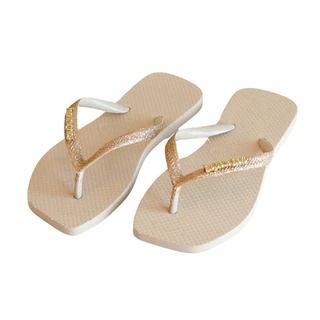 chinelo feminino leve confortável sola bico quadrado com glitter nas tiras
