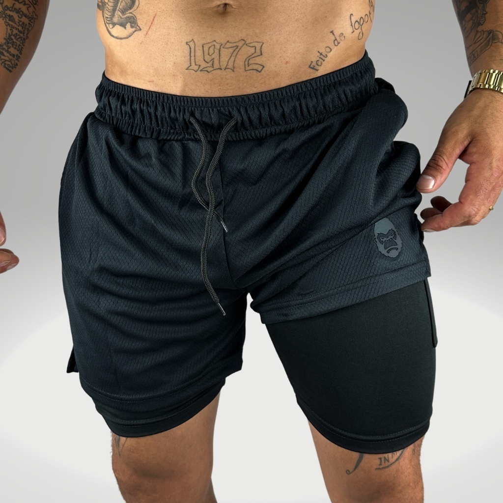 Bermuda Short Masculino 2 em 1 Forro Duplo Fitness para Atividades físicas academia