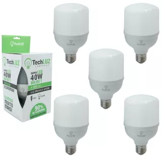 Kit 5 Lâmpadas Led 40W Bulbo 6500k Branco Frio E27 Bivolt Inmetro Econômica