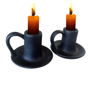 Kit com dois castiçal em cerâmica para vela normal preto