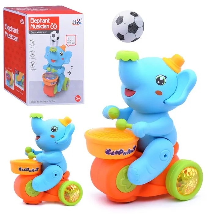 Elefante Musical Iterativo Com Luzes Sons Batendo Tambor Assopra Bola