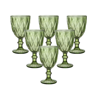 Jogo Taças 340ml Diamond Vidro 6 peças Água Vinho Suco Verde