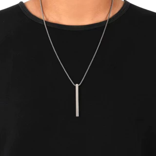 Corrente Colar Masculino em Aço Inoxidável + Pingente Retangulo Cor Dourada/Prata/Preta