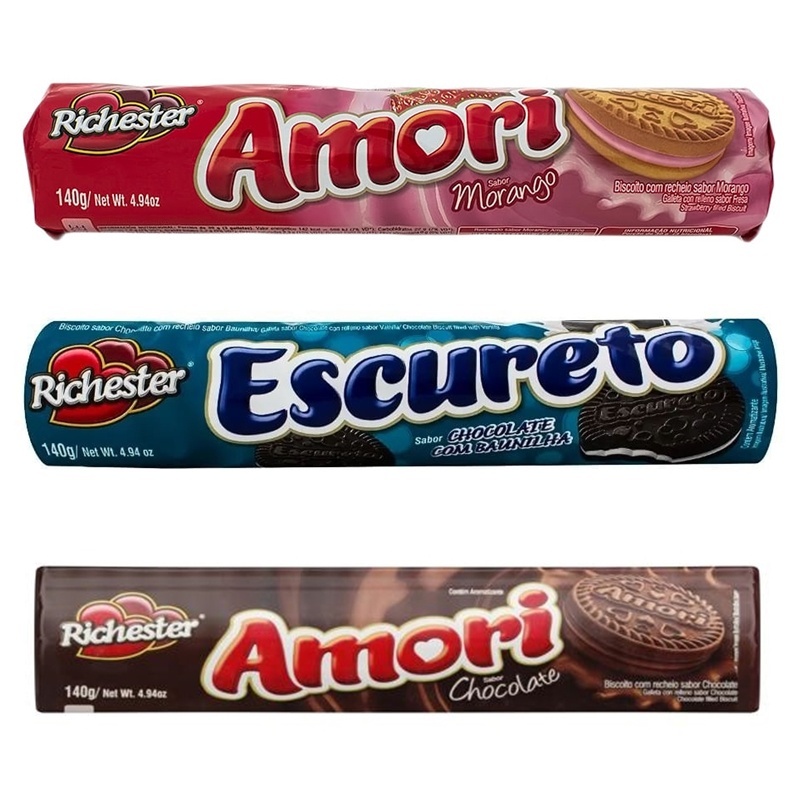 Kit com 30 unidades, Biscoito Richester Amori Recheado Pacote 125g ...