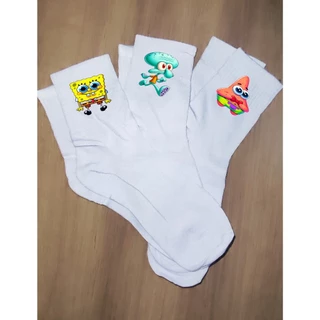 KIT 3 PARES DE MEIAS PERSONAGENS BOB ESPONJA, POKEMON, DIVERTIDO ONE PIECE SERVE DO 34 AO 44 ENVIO RÁPIDO