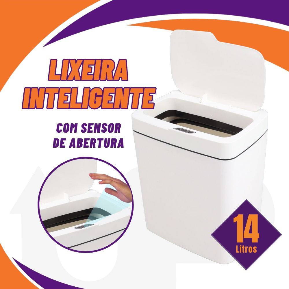 Lixeira Inteligente com Sensor Automática 14 Litros Banheiro Cozinha