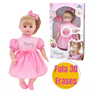 BONECA FLORA 50cm COM OLHO MÓVEL FALA 30 FRASES - SAPATINHO - BONECA GRANDE BRINQUEDO MENINA