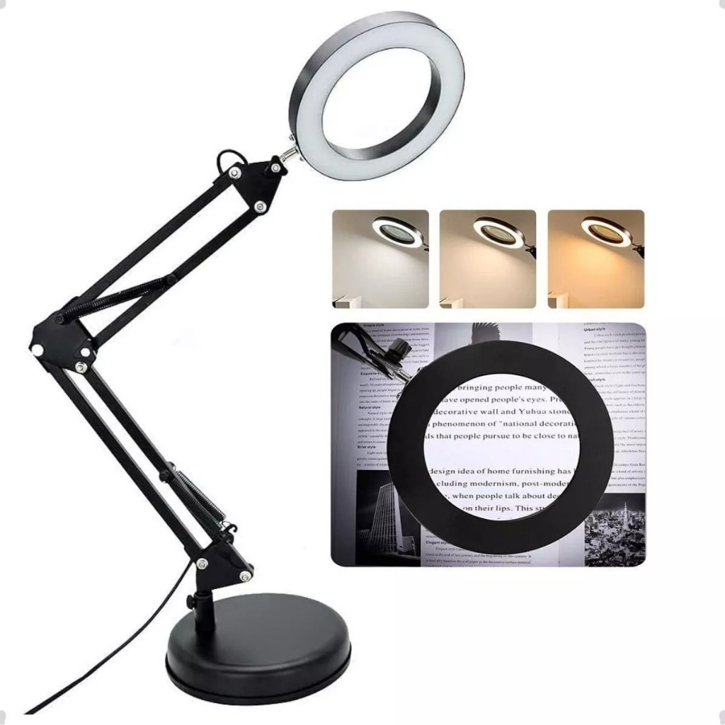 Luminária Led Lupa 8x Ring Light de Mesa Articulável