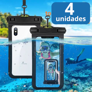 4 Capa Capinha Aprova Dágua Bolsa Impermeável Universal Para Celular Cor Preto
