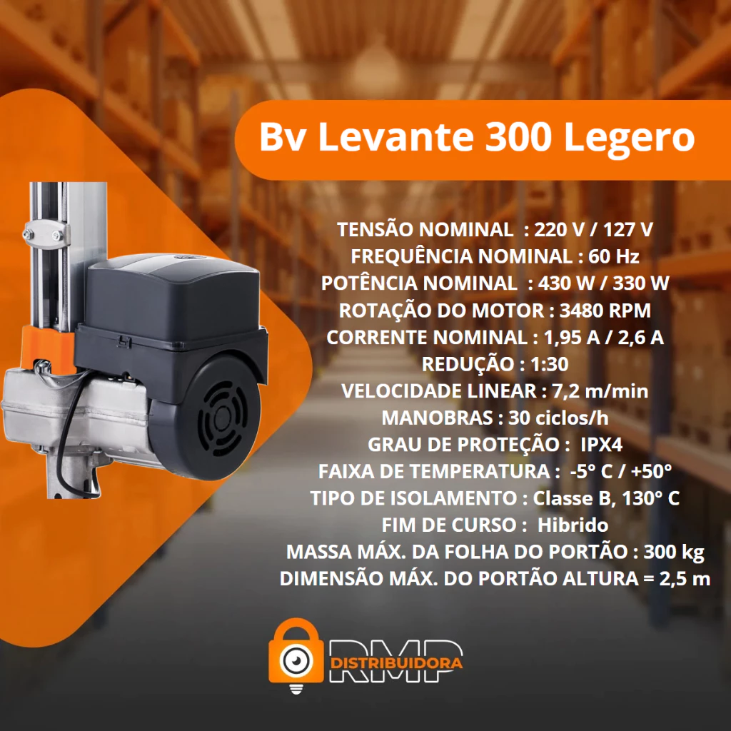 KIT MOTOR PORTÃO BASCULANTE B.V LEVANTE 300 LEGERO 8S PPA