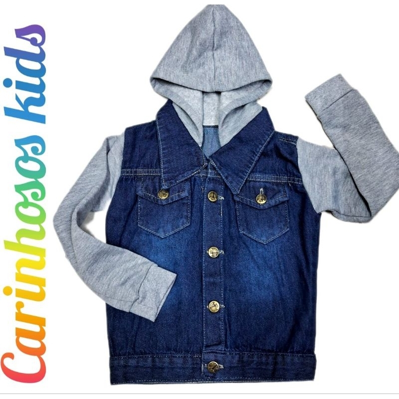 jaqueta jeans capuz moleton infantil e juvenil