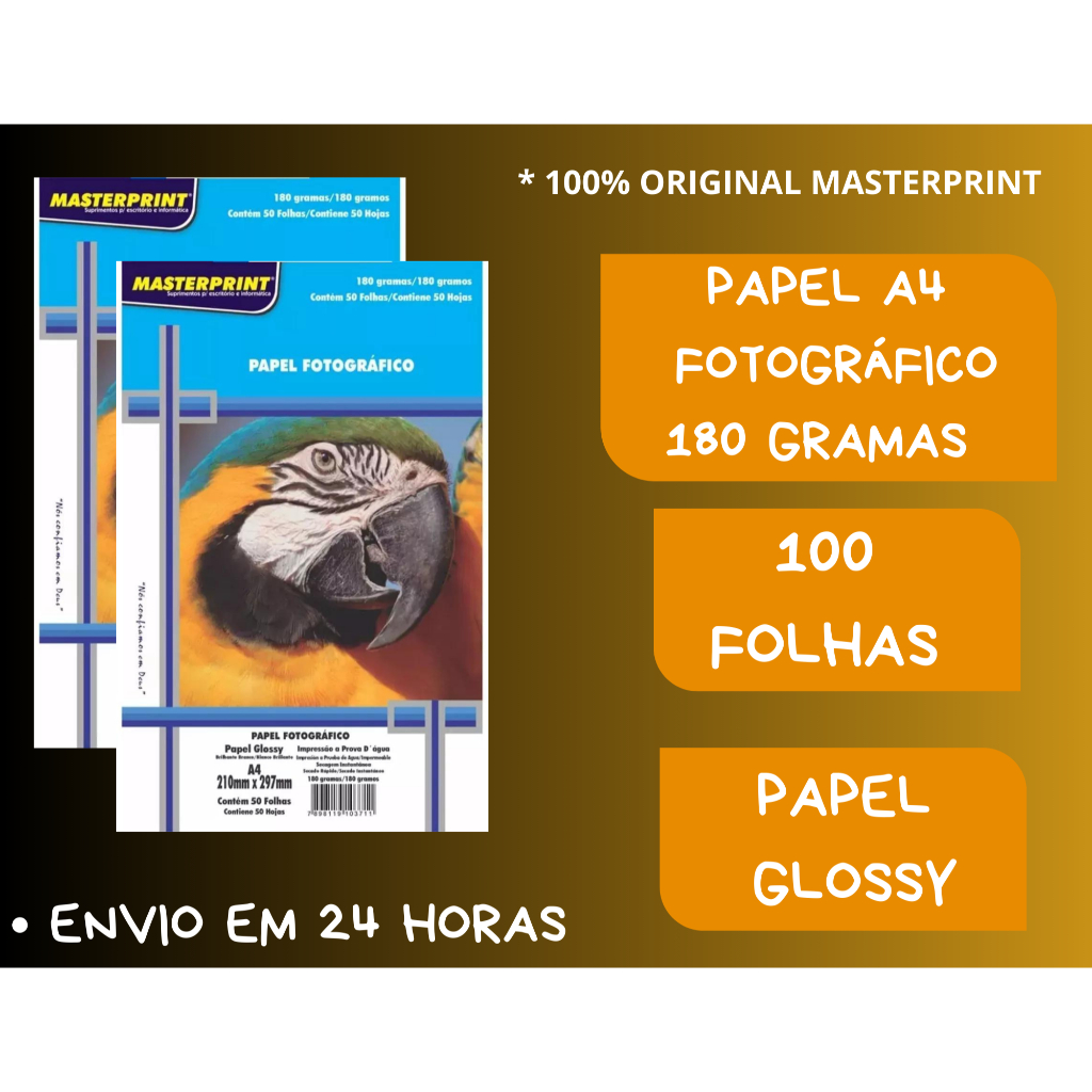 Papel Fotográfico 180G Glossy A4 À Prova D'água Brilhante Premium 100 folhas MASTER PRINT