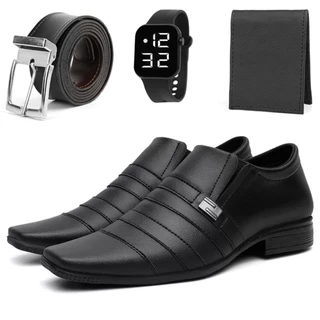 Kit Sapato Social Em Couro Com Brindes Confortável Classico