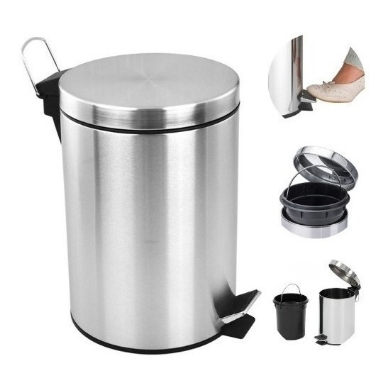 Lixeira de Inox 3Lts Com Pedal e Cesto Removível Banheiro Cozinha