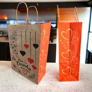 Sacola de Papel Kraft M (22x12x34) personalizada com carinho para você