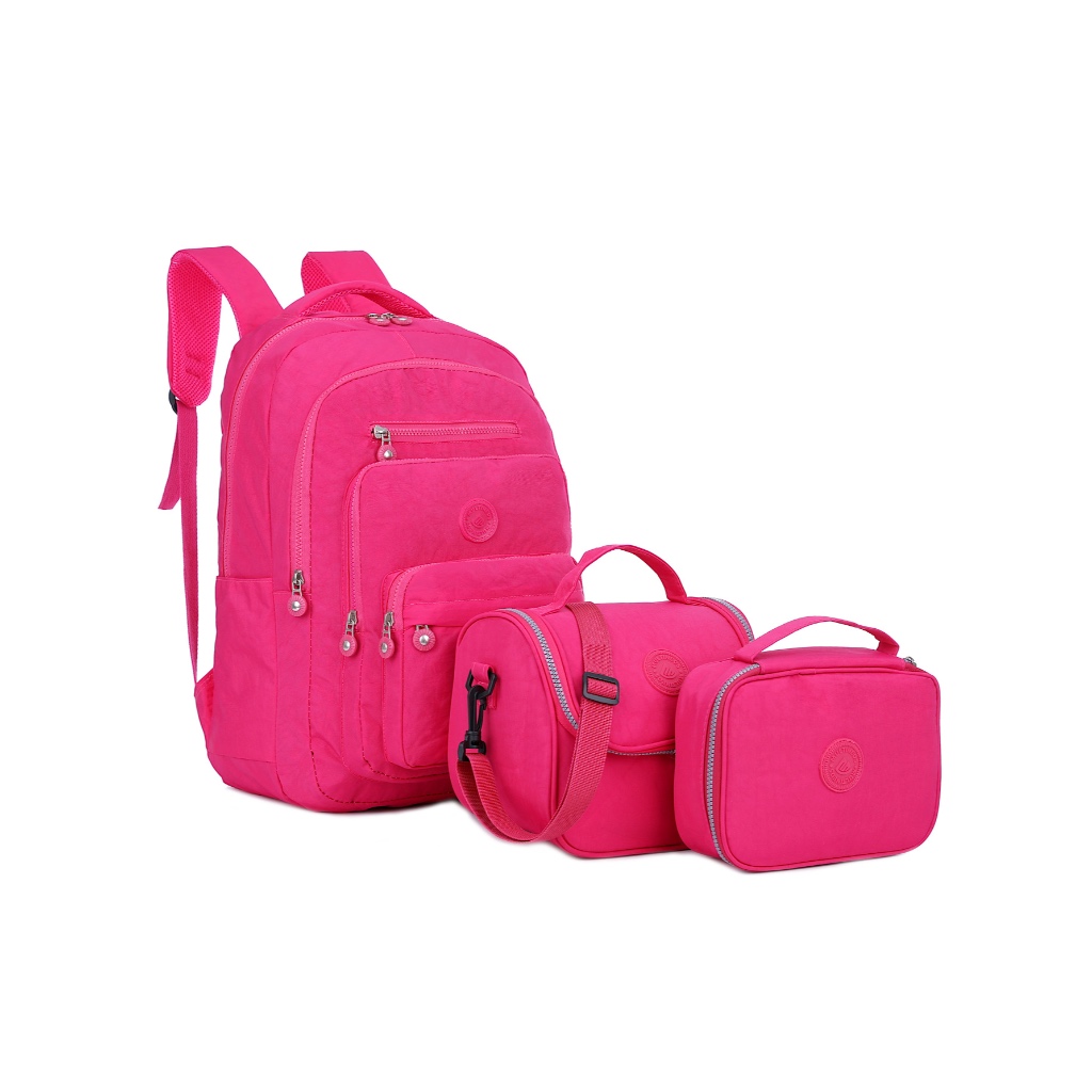Kit 3 Mochila Feminina Para Escolar Com Bolsa Térmica Com Estojo Multineos