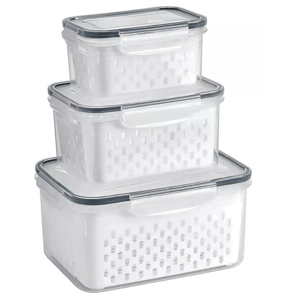Organizador com 3 potes Herméticos De Geladeira para frutas, alimentos  inclui Cesto tampa | Shopee Brasil