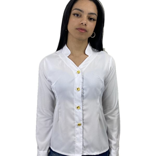 Camisete feminina social manga longa Gola em V