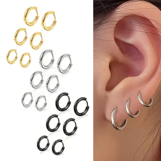 Kit Trio de Brincos Argola Aço Cirúrgico (3 pares) Feminino Masculino