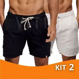 Short Linho Kit 2 Bermudas Mauricinho Premium Basica Casual Masculino