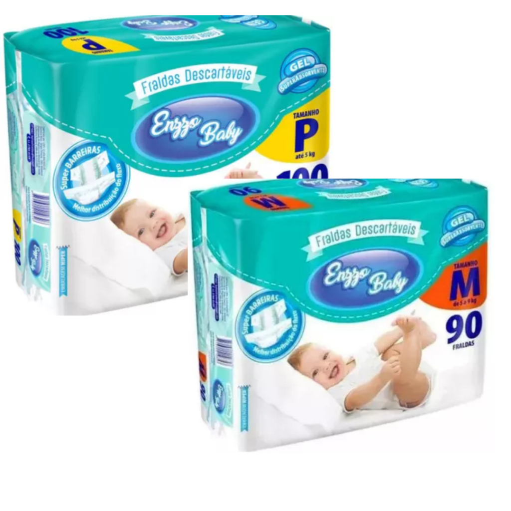 Kit 2 Pacotes Fralda Infântil Enzzo Baby Tamanhos P/M/G/XG/SXG Fraldas ...