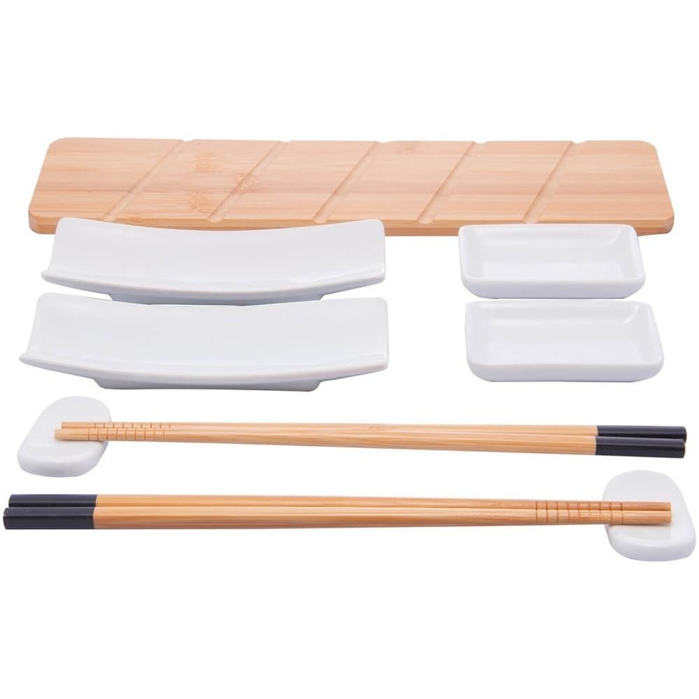 Kit Sushi com hashi em Bambu e Cerâmica 9 peças / 8 Peças / 7 Peças ...