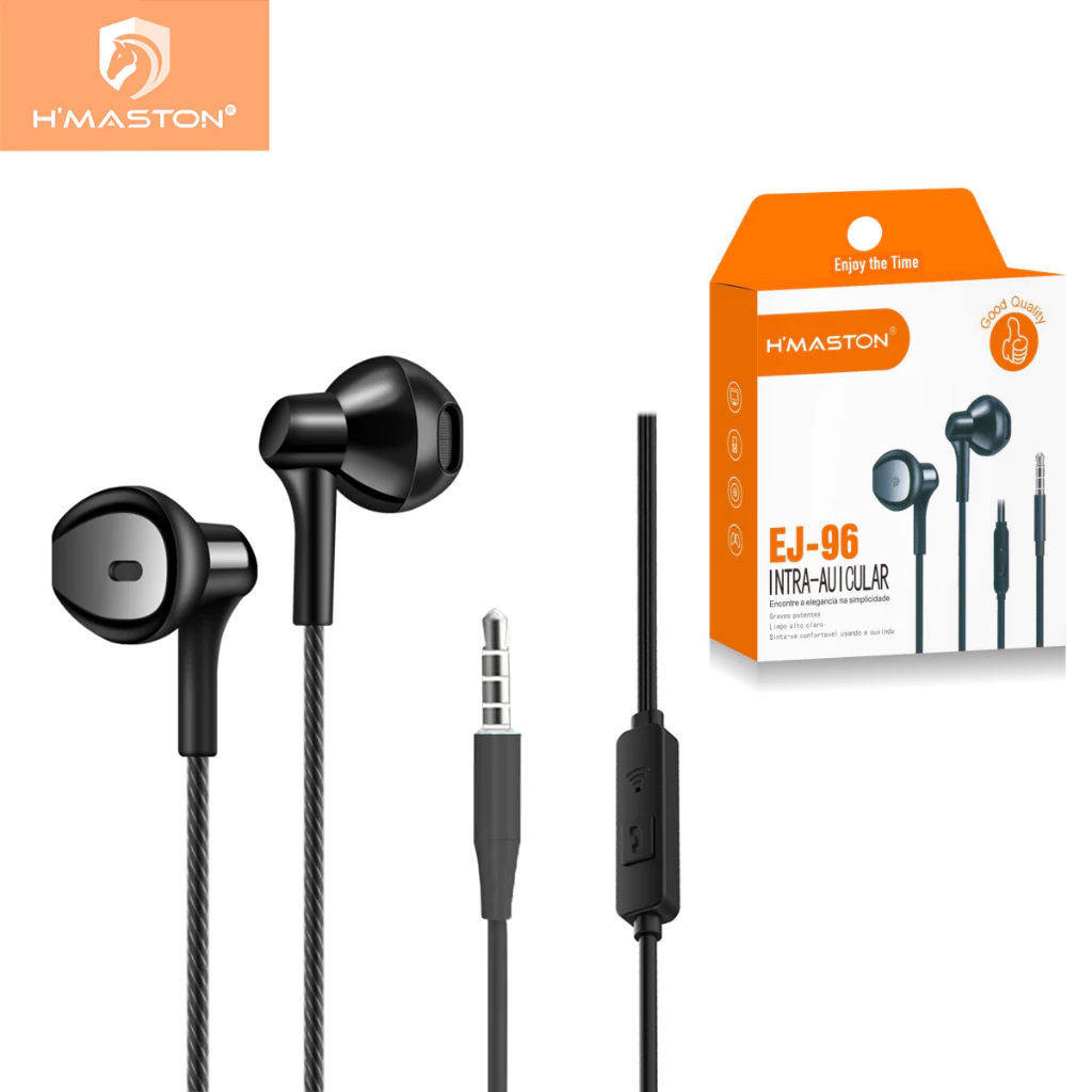 H'maston EJ-96 Fone De Ouvido Com Fio E Microfone Embutido 3.5mm Intra Auricular Estéreo