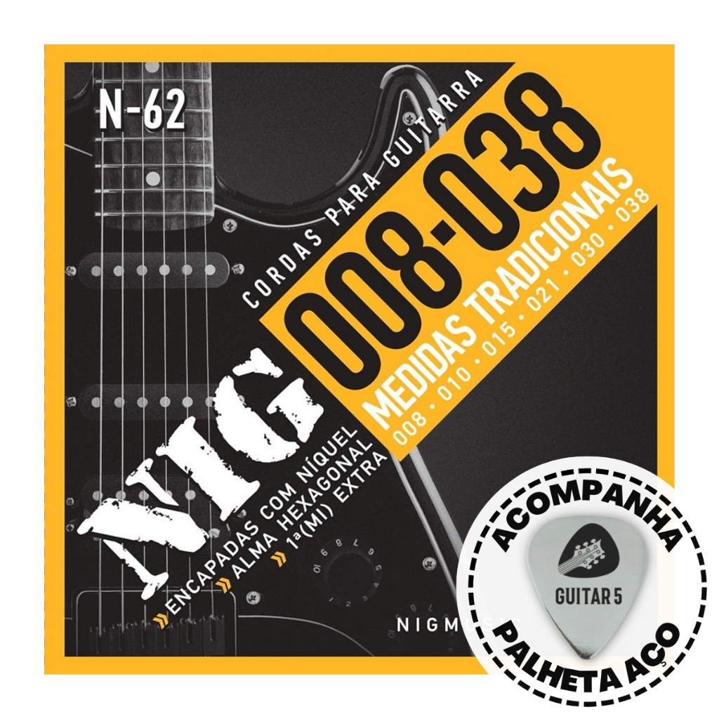 Encordoamento / Jogo De Cordas De Guitarra Nig ORIGINAL 08 038 N62