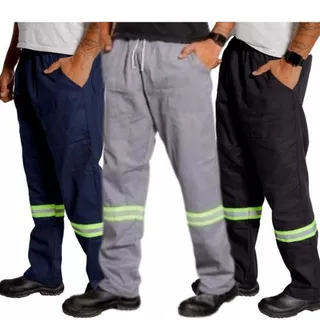 Calça Brim Profissional Faixa Refletiva Eletricista 38