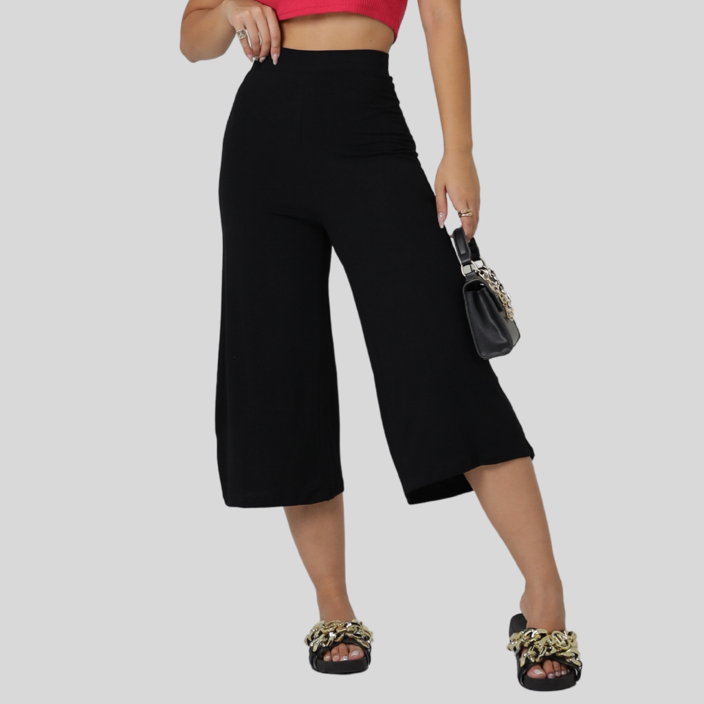 Calça Pantacourt Feminina Com Elastico No Cós Cintura Alta De