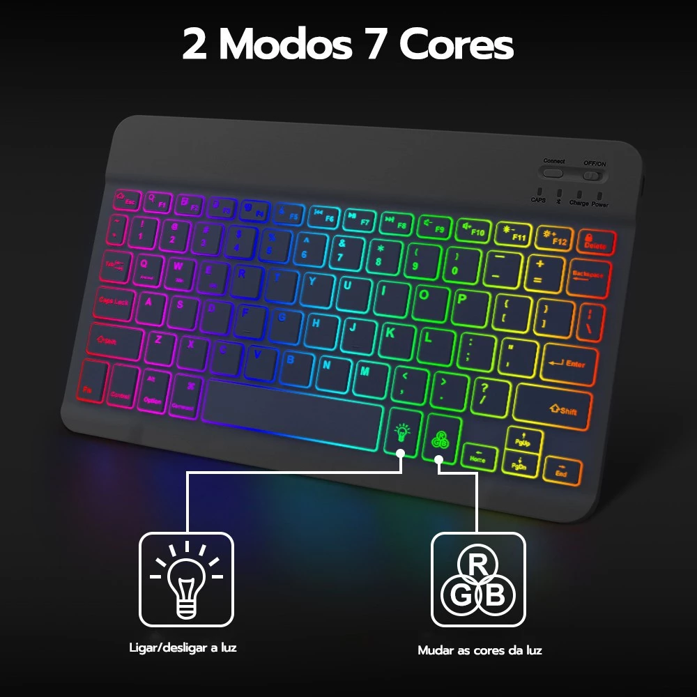 Teclado Sem Fio Bluetooth RGB Retroiluminados Com LED Colorido Teclado e Mouse Sem Fio