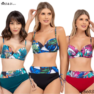 Z&D Lingerie Biquini Conjunto Plus Size Com Aro e Bojo Calcinha Shortinha Estampa B6603
