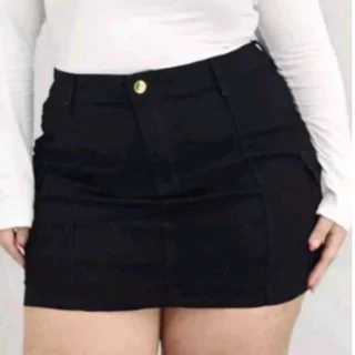 SAIA CARGO PRETA PLUS SIZE CINTUDA ALTA COM LYCRA DO 46 AO 54