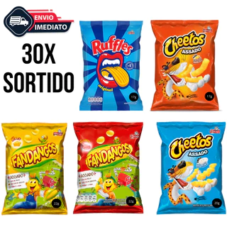 Kit 30 Salgadinho Elma Chips Ruffles, Fandangos, Cheetos lua, Cheetos Requijao.