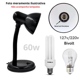 Abajur Luminária de Mesa E-27 Articulado 203 Bivolt
