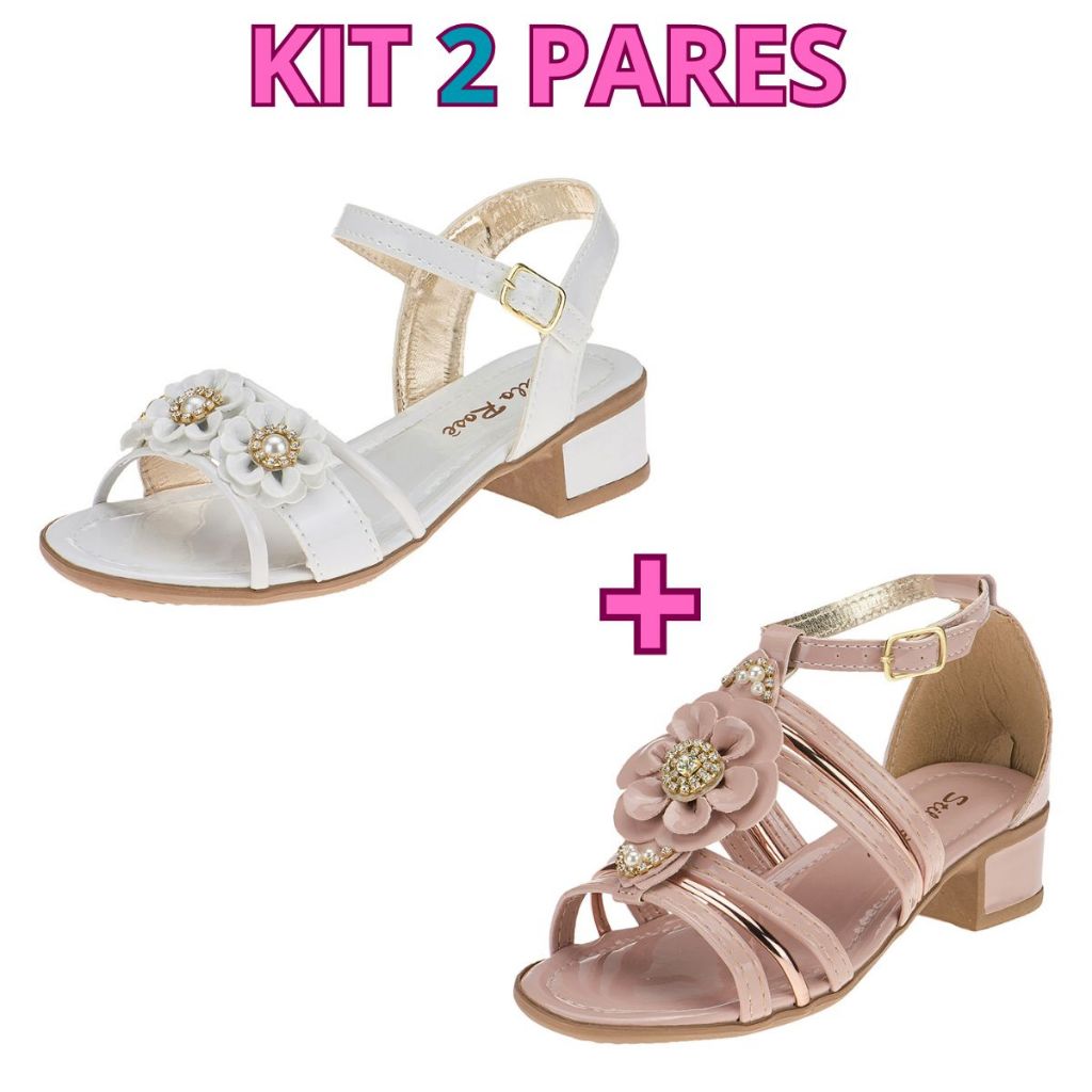 Kit 2 pares de Sandália Infantil Menina Stilo Rosê Salto Baixo | Shopee ...