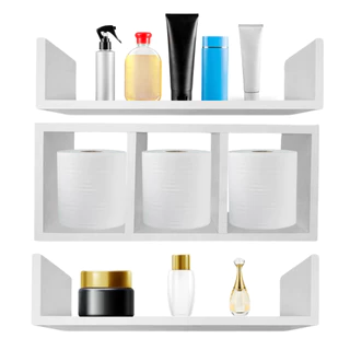 Kit De Nichos Em MDF Branco Prateleiras Para Decoração De Banheiro Suporte De Papel Já Vai Montado