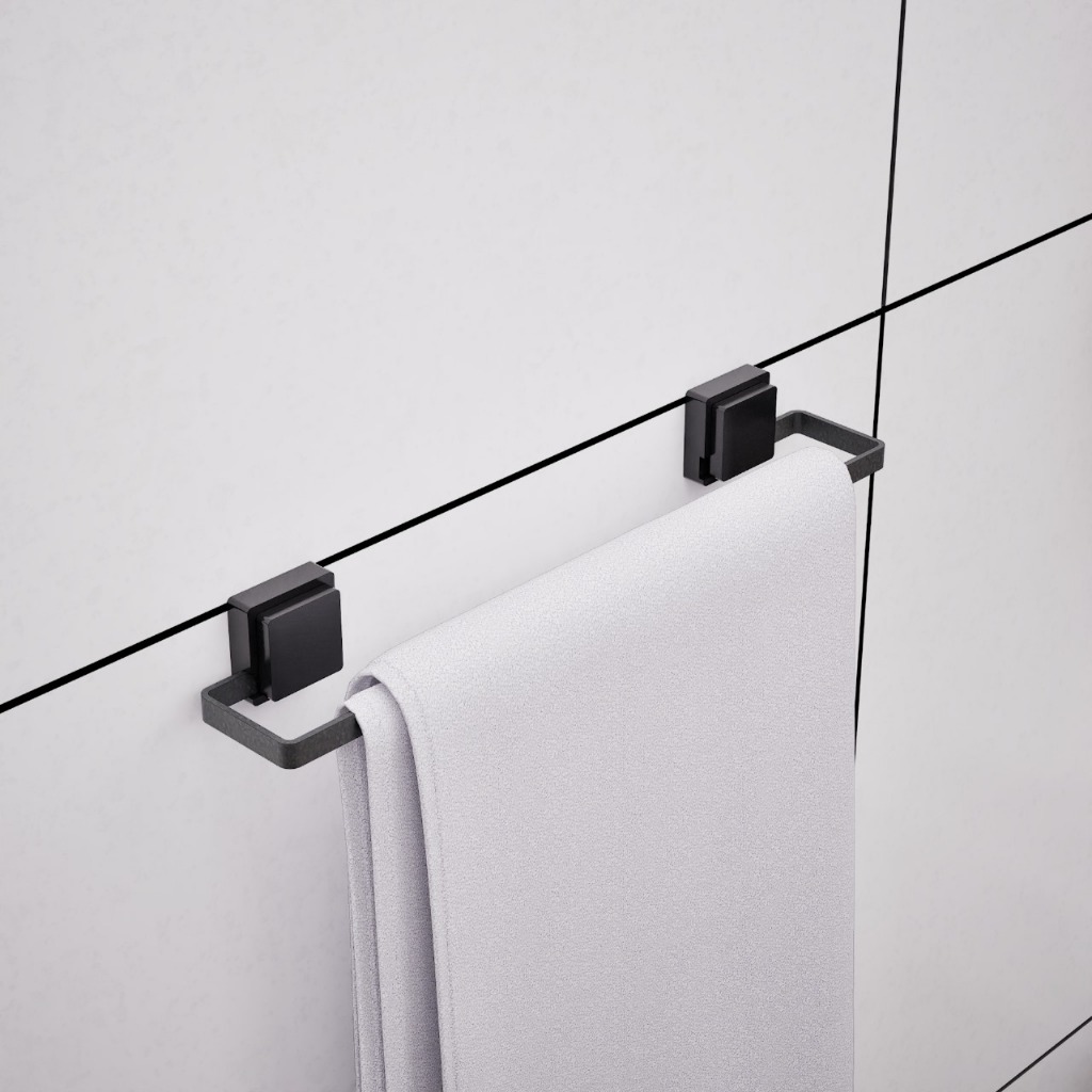 Porta Toalha Banheiro Ventosa Decoração Elegante Preto