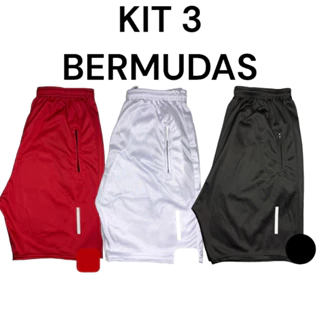 KIT 3 BERMUDAS MASCULINA- COM LOGO REFLETIVO QUE REFLETE NO FLASH DO CELULAR- SHORTS MASCULINO