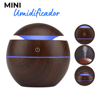 Mini Umidificador Aromatizador Ambientes Tipo Madeira USB LED 7 cores diferentes