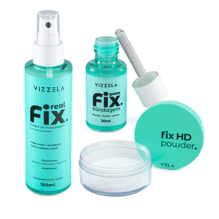 Kit Linha Fix Vizzela - Fixador de Maquiagem Real Fix + Gotas + Fix HD Powder 100% Original