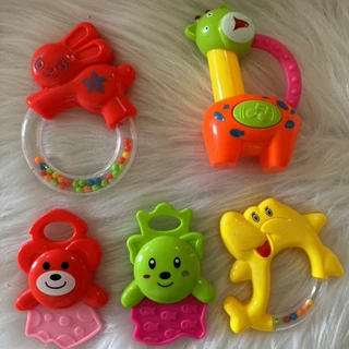 Brinquedo Para Bebê Kit com 4 pçs Chocalho Infantil Mordedor Colorido em Oferta na Shopee