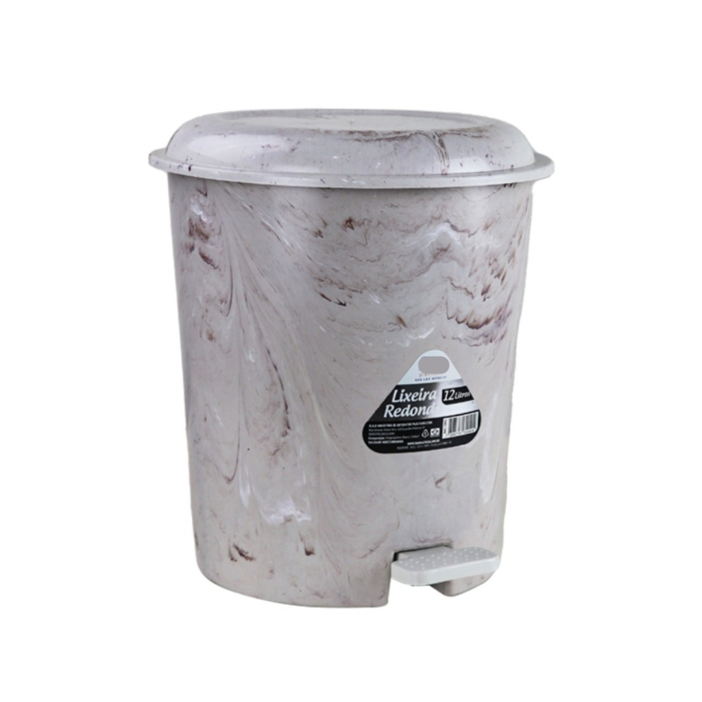 Lixeira 12 Litros Marmorizada De Plástico Basculante Lixo Grande Ideal Para Cozinha Banheiro Escritório