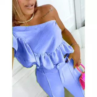 Cropped Duna Feminino Alça Única Babados com zíper na lateral único top